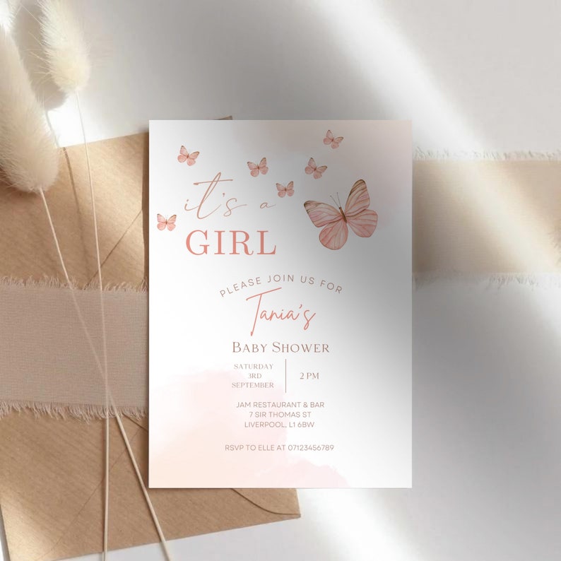 Pink Butterfly Baby Shower Invitation DIGITAL DOWNLOAD Etsy UK