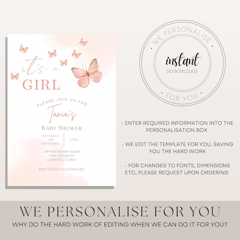 Pink Butterfly Baby Shower Invitation DIGITAL DOWNLOAD Etsy UK