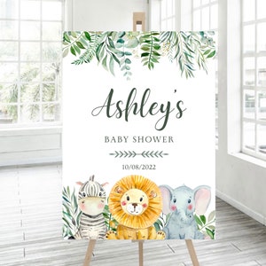 Animal Baby Shower Sign, Jungle Theme Baby Shower Decorations, Greenery Baby Shower, Personalised Design, Digital Download, Gender Neutral