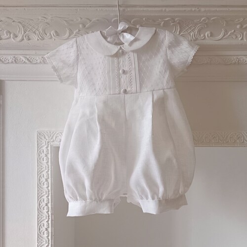 Baby Baptism Outfit Boys Christening Romper Baby Boy Ivory Etsy