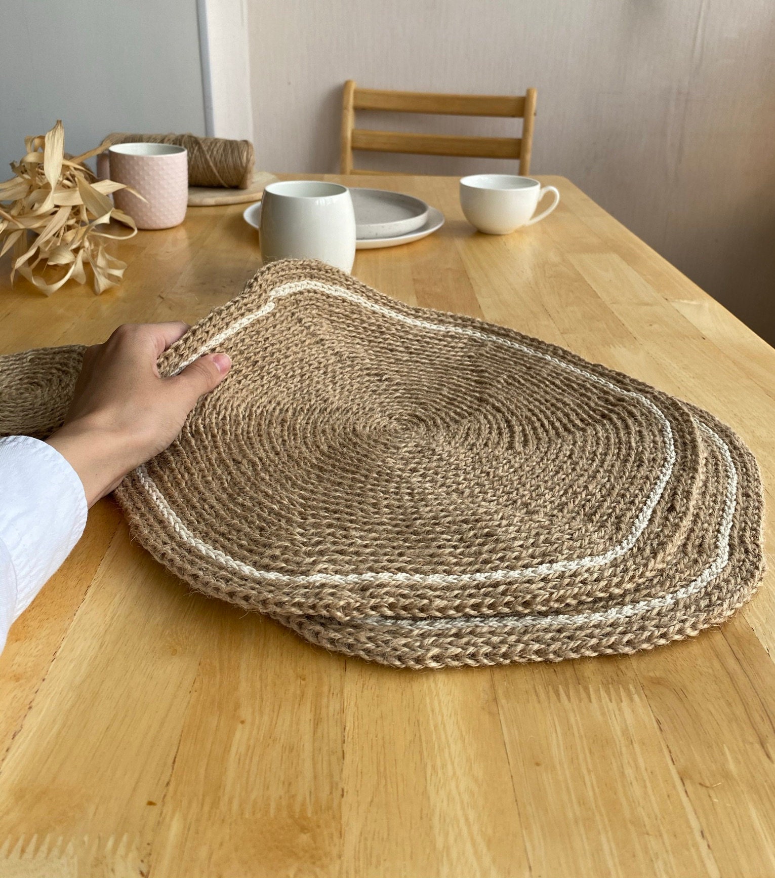 Jute placemats Jute coasters Handmade jute table mat Organic Etsy