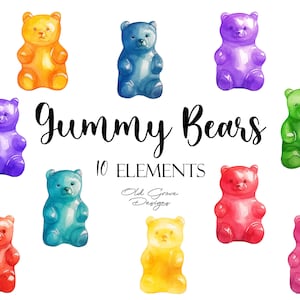 Gummy Bears Clipart, Candy Clipart, Watercolor Clipart PNG Bundle, Gummy Clipart, Gummy Candy Clipart PNG, Rainbow Candy Watercolor Clipart