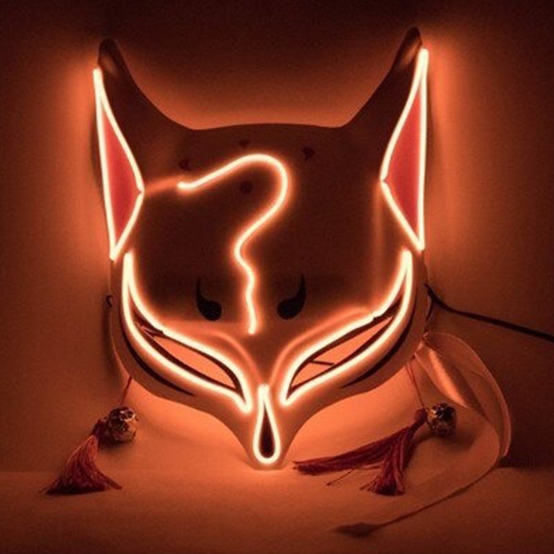 Kitsune Led Mask Kitsune Cosplay Mask Etsy
