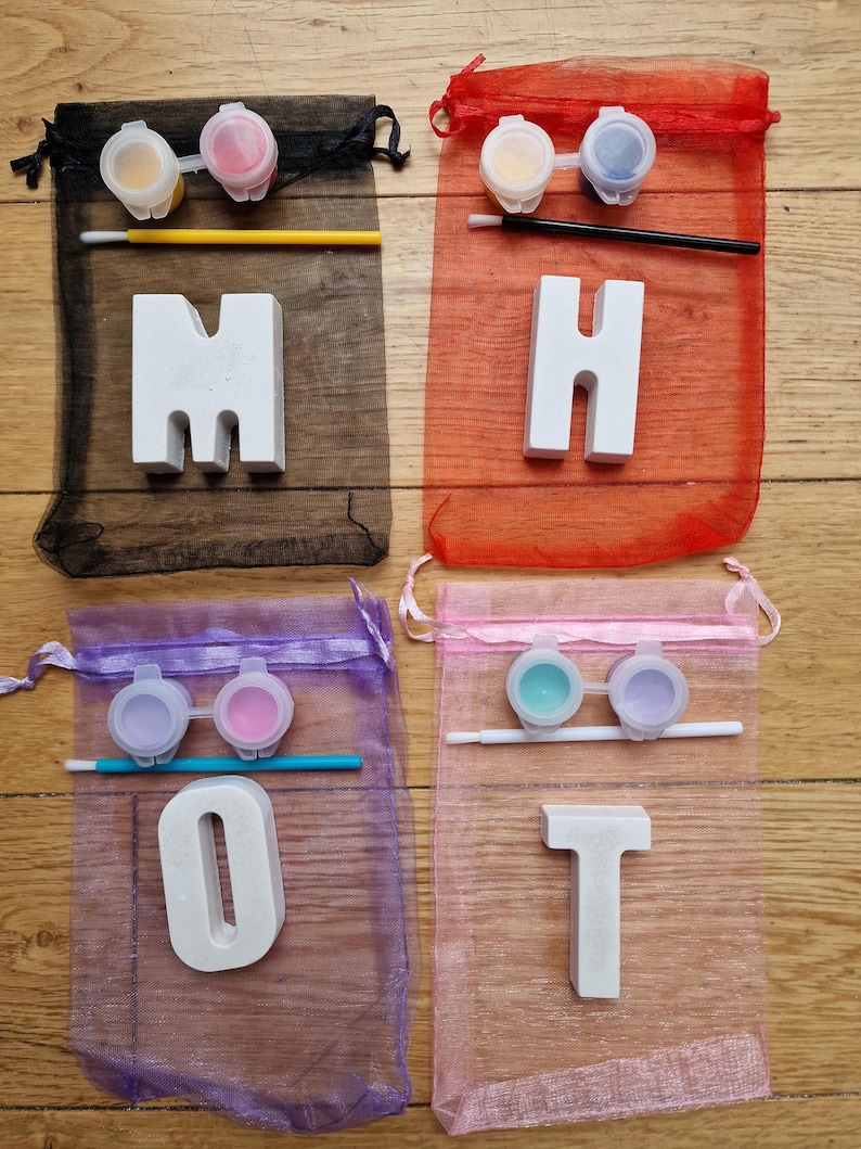 Paint Your Own Initial Bag. Personalised Party Bags, Party Pack, kids craft kit, children's party gift, party bag filler, party favour image 3