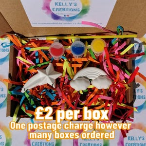 Paint Your Own Magnet Rainbow Party Boxes. Personalised Party Bags, Party Pack, kids craft kit, children's party gift set, party bag filler image 1