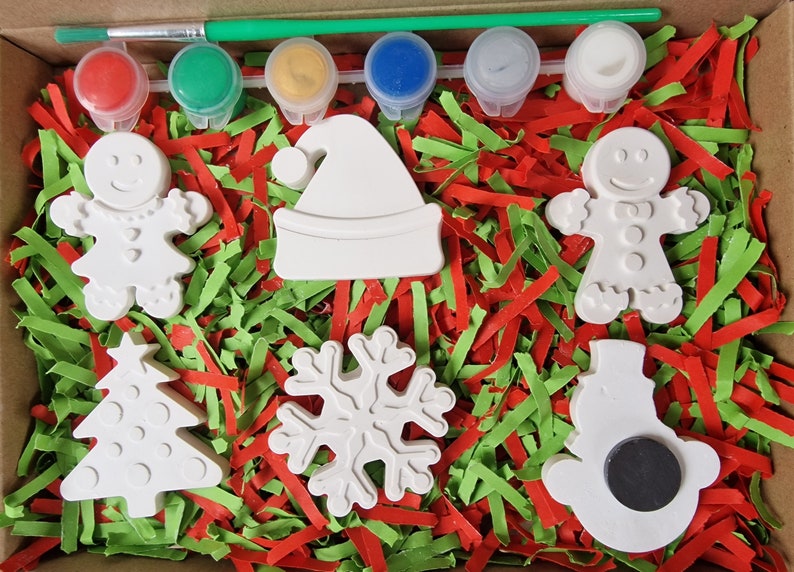 Paint your own Christmas Magnets: Gingerbread person, Tree, Snowflake, Snowman or Santa Hat Christmas Eve box fillers , Stocking fillers image 3