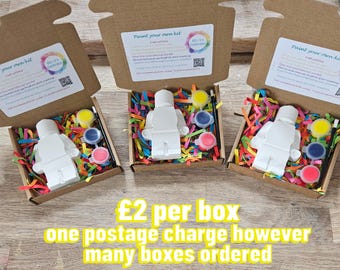 Paint Your Own Brickman Party Bag. Personalised Party Bags, Party Pack, kids craft kit, children's party gift, party bag filler