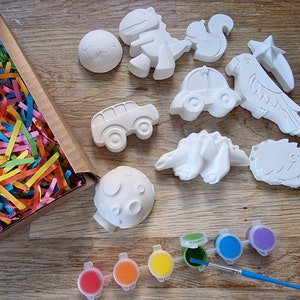 Boys mystery box of 10 random shapes handmade from plaster of paris.
