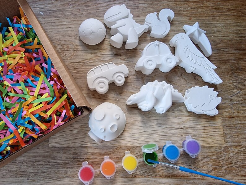 Boys mystery box of 10 random shapes handmade from plaster of paris.