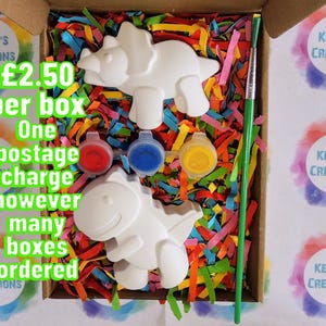 Magnet. Paint Your Own Dinosaur Party Boxes. Personalised Party Bags, Party Pack, kids craft kit, children's party gift party bag filler image 1