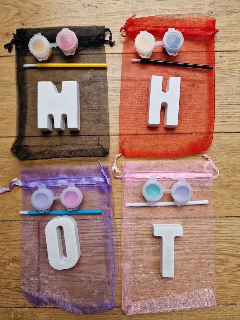 Paint Your Own Initial Bag. Personalised Party Bags, Party Pack, kids craft kit, children's party gift, party bag filler, party favour image 2