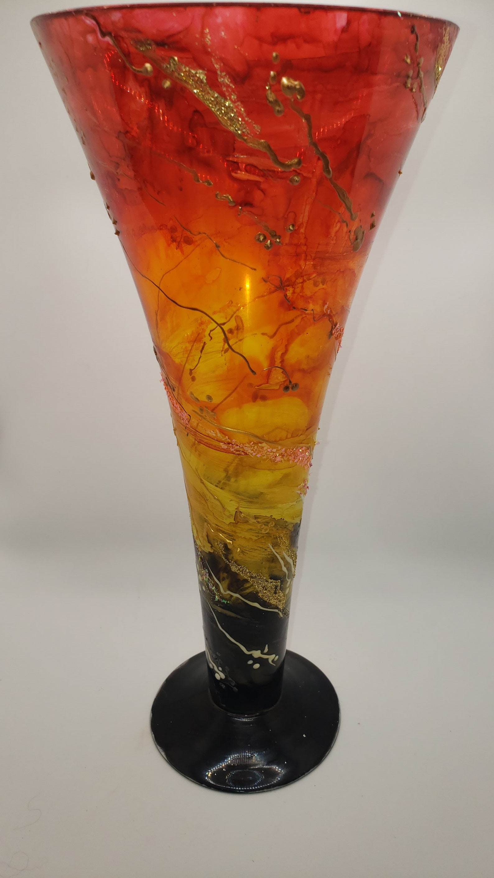 Hand Painted Glass Vase fire Etsy