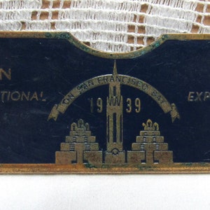 Vintage Golden Gate International Expo 1939 COMB CARRIER Holder Brass San Francisco California World&#39;s Fair GGIE Treasure Island