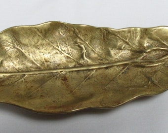Vintage VIRGINIA METALCRAFTERS Brass Footed Leaf DISH Tobacco Leaf 1963 Oskar J.W. Hansen Gorgeous