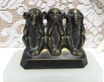 Vintage MHN Echt Marmor Onyx Marble Desk Sculpture 3 Wise Monkeys