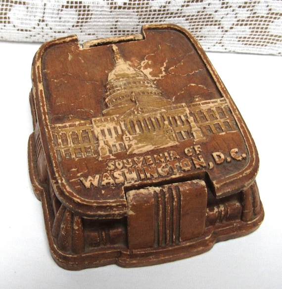 souvenir cigarette Vintage WASHINGTON DC Souvenir Wooden Style Trinket Box Cigarette Box  Capitol SYROCO 1940s Mid Century