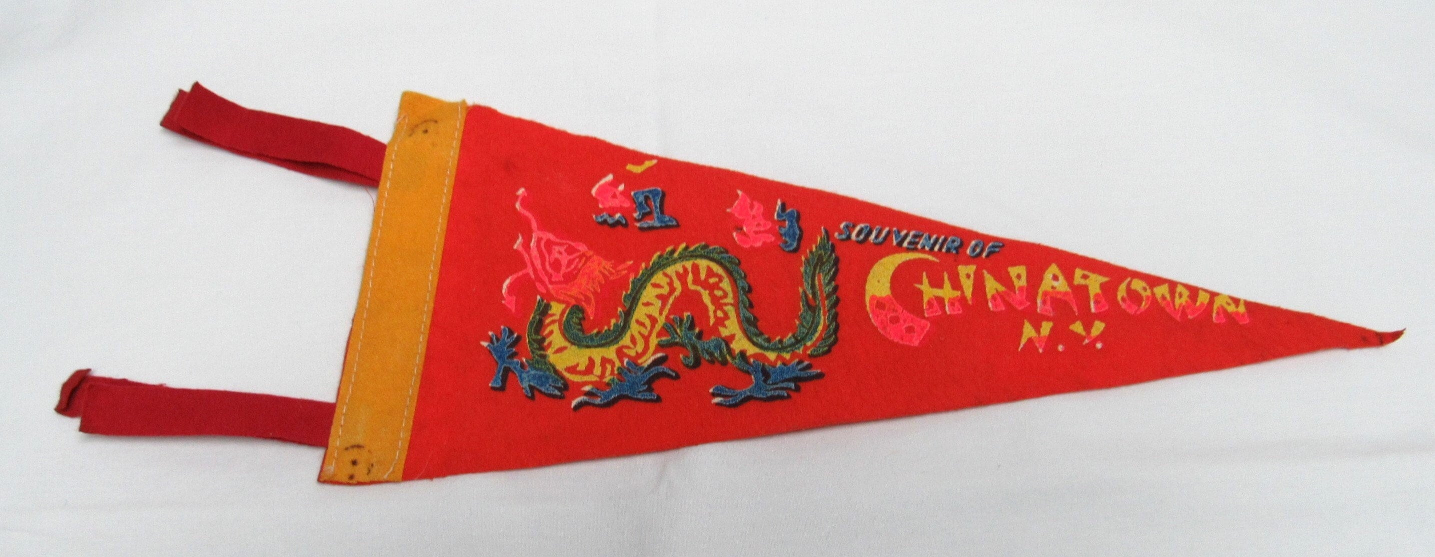 Ancien Fanion Souvenir Chinatown New York City Pennant Made Usa Circa