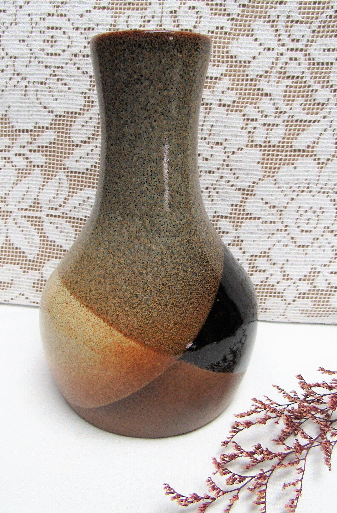 Vintage POTTERY CRAFT Vase California Pottery USA Brown Geometric Artsy