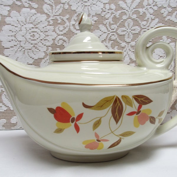 Vintage AUTUMN LEAF Jewel Tea Hall China Tea Pot Coffee Pot Aladdin Shape 5 Cup With Lid and Infuser Mary Dunbar Beautiful Teapot 1940's