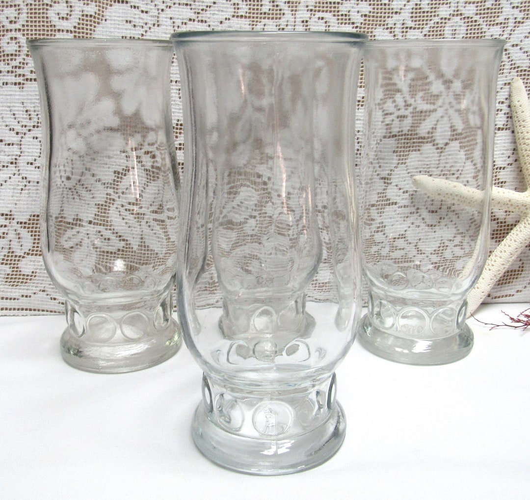 Vintage DELITED Drinking Glass Tumbler Set of 4 Clear 1940s Coin Dot