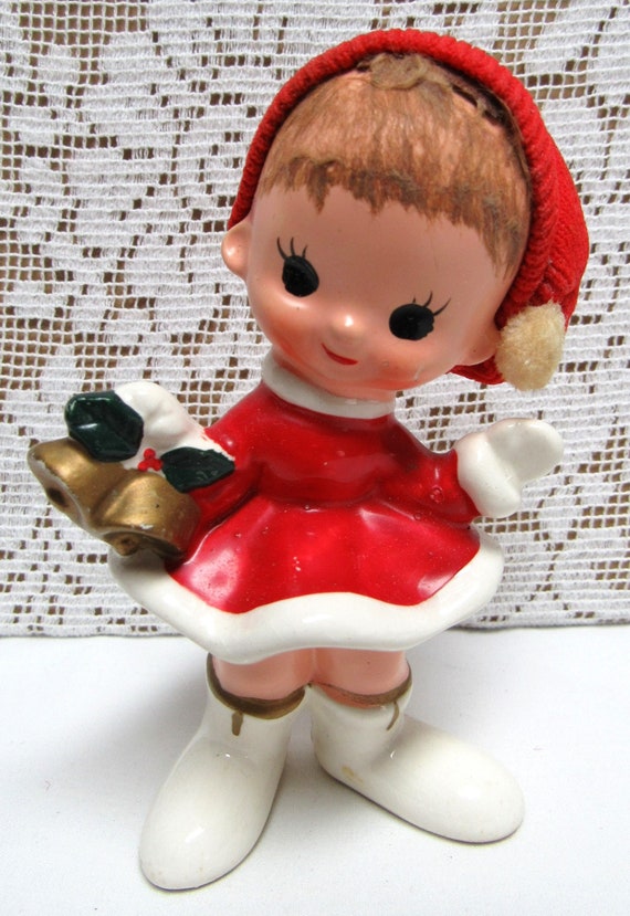 Vintage Sweet Smiling CHRISTMAS ELF Bell Ringer Girl Figurine - Etsy