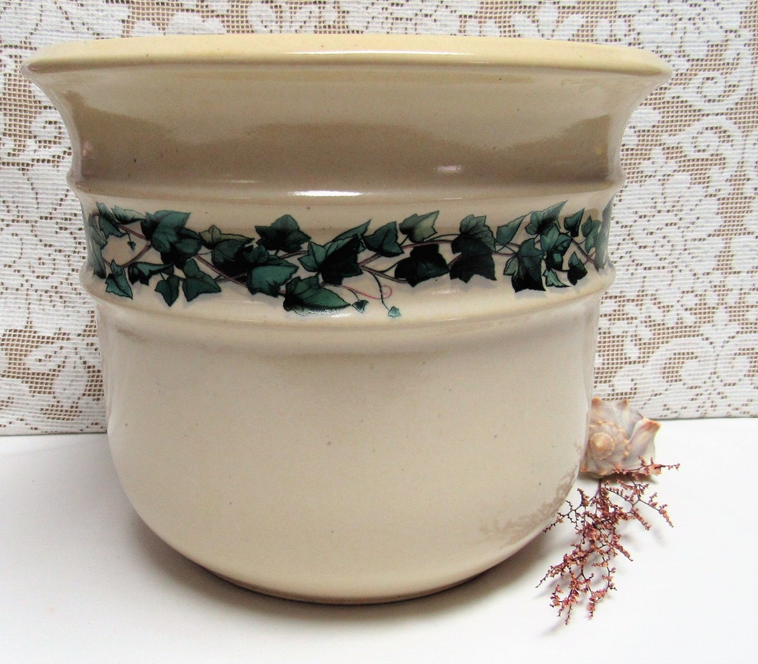 Vintage ZANESVILLE STONEWARE Pottery Crock Large Planter Pot Ivy Garden