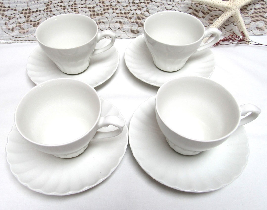 Vintage J&G Meakin English Ironstone Tea Cup and Saucer Set of 4 Classic White Coffee Set Etsy