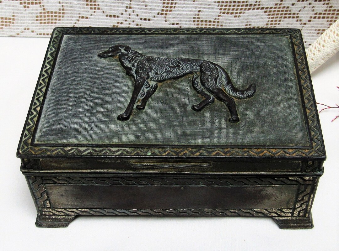 Vintage Bronze Metal CIGARETTE Hinged TRINKET Jewelry Box