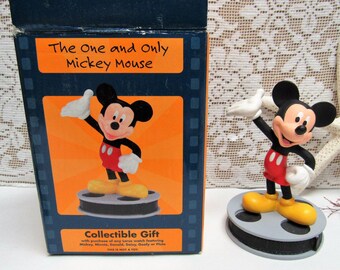 Vintage MICKEY MOUSE Figurine on Movie Reel DISNEY Applause 1999 Lorus Watch Promo Original Box