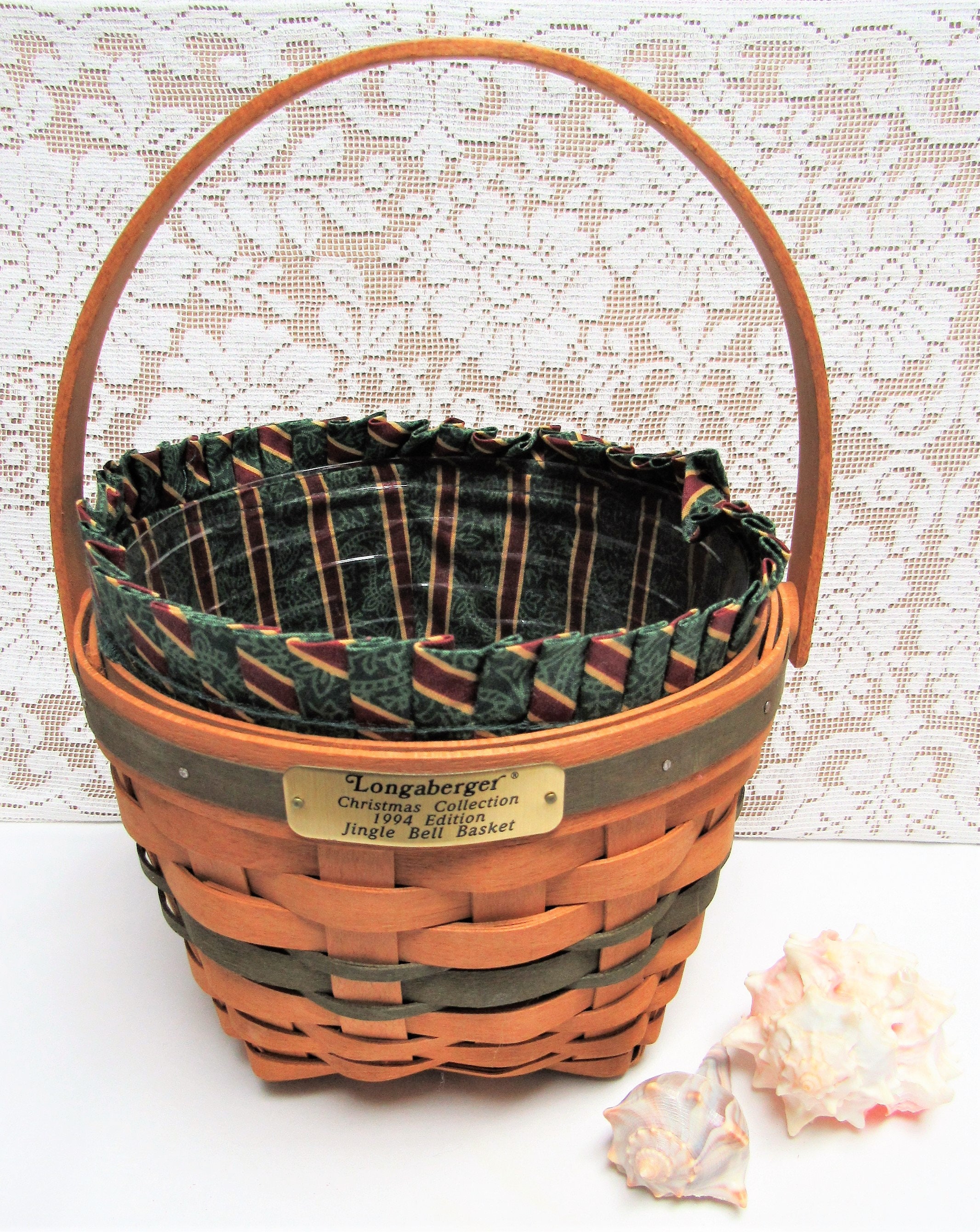 LONGABERGER BASKETS 手編みバスケット 1994年製 Vintage 1994 LONGABERGER BASKET Jingle Bell Christmas With Liner