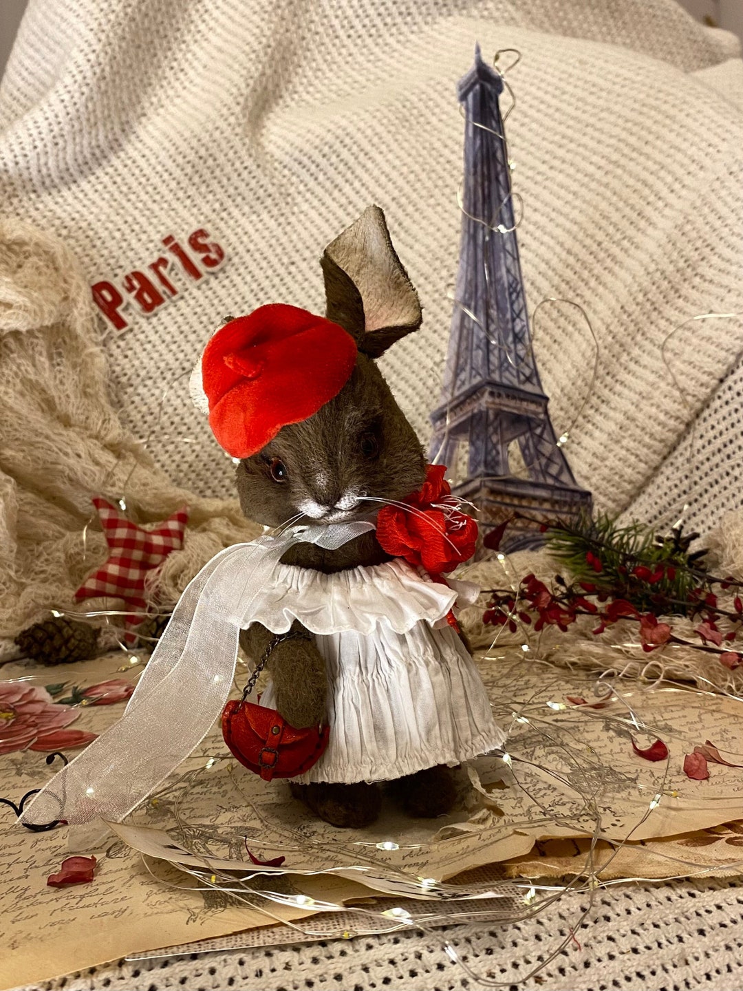 Handmade Viscose Bunny Plush, Collectible Rabbit Toy, Parisian Woman - Etsy