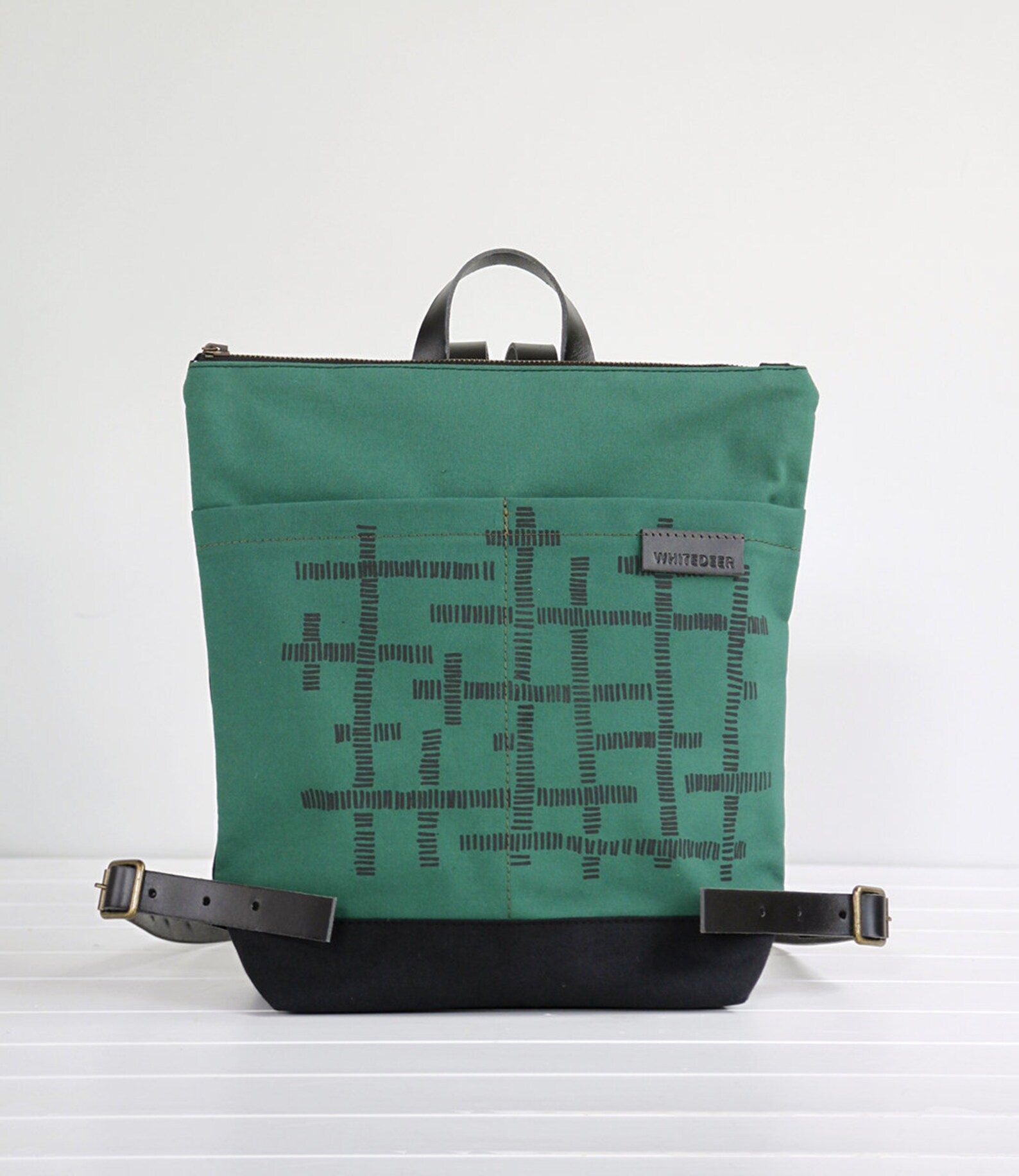 Green backpack with handmade screen printing / small backpack Etsy