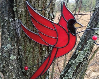Red cardinal. Cardinal of Virginia. Bird. Home decor with red art glass and metal. Stained glass.  Mother's day gift for mom. Gifts under 50