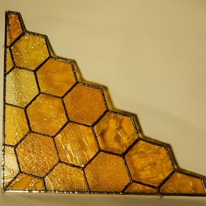 Beveled honeycomb. Add a touch of to your home with this handcrafted  stained glass corner in honey color! Crystal 15th Anniversary keepsake