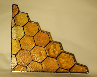 Beveled honeycomb. Add a touch of to your home with this handcrafted  stained glass corner in honey color! Mother's day gift. Gift for mom