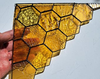 Hexagon Honeycomb Stained Glass Suncatcher, Crystal  Window Suncatcher, Rainbow Maker, Glass Window Hanging, Boho Decor, Housewarming Gift