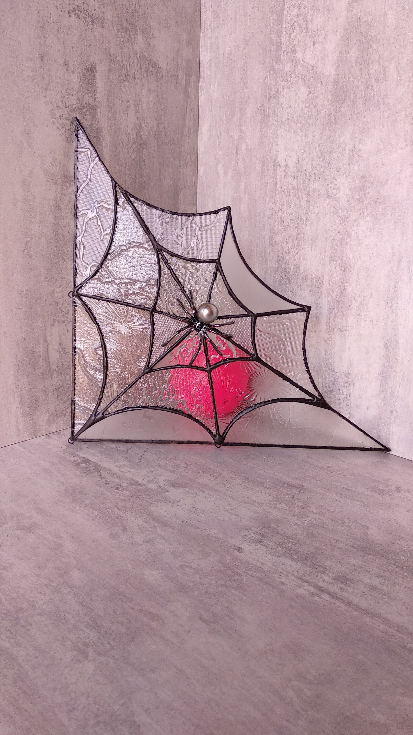 Spider's Web Glass Corner: A Gift with Natural Textured Glass for a unique Addition to Your Home. Crystal Anniversary, anniversary keepsake