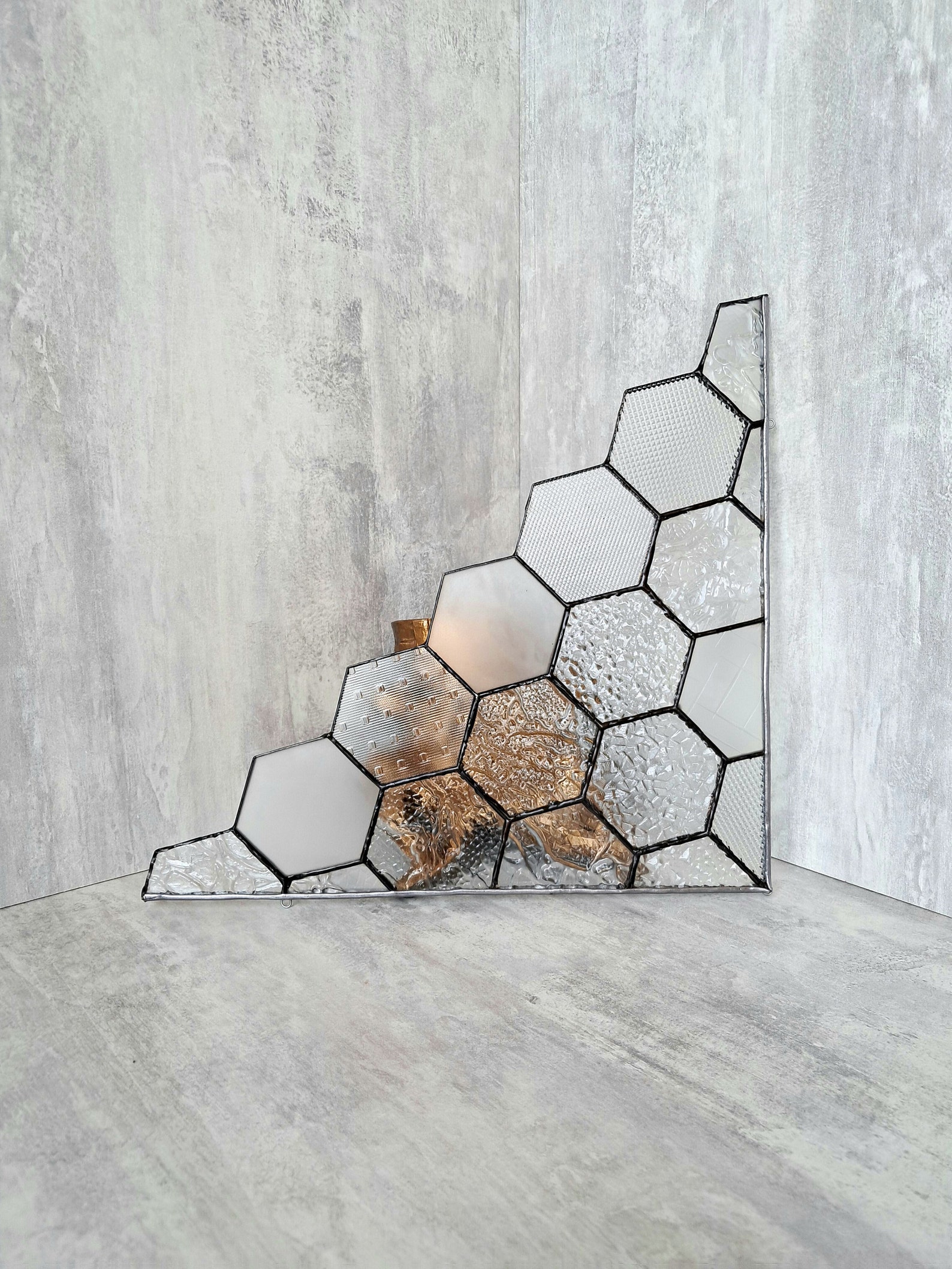 Stained Glass Honeycomb Suncatcher – Hexagon Window Hanging, Clear ...
