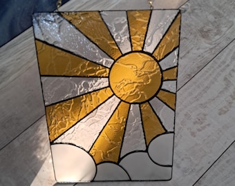 Stained Glass Sun Suncatcher – Sunburst Window Hanging, Sunrise Sunset Art Glass, Crystal Rainbow Maker, Sun Pattern Glass Panel Decor