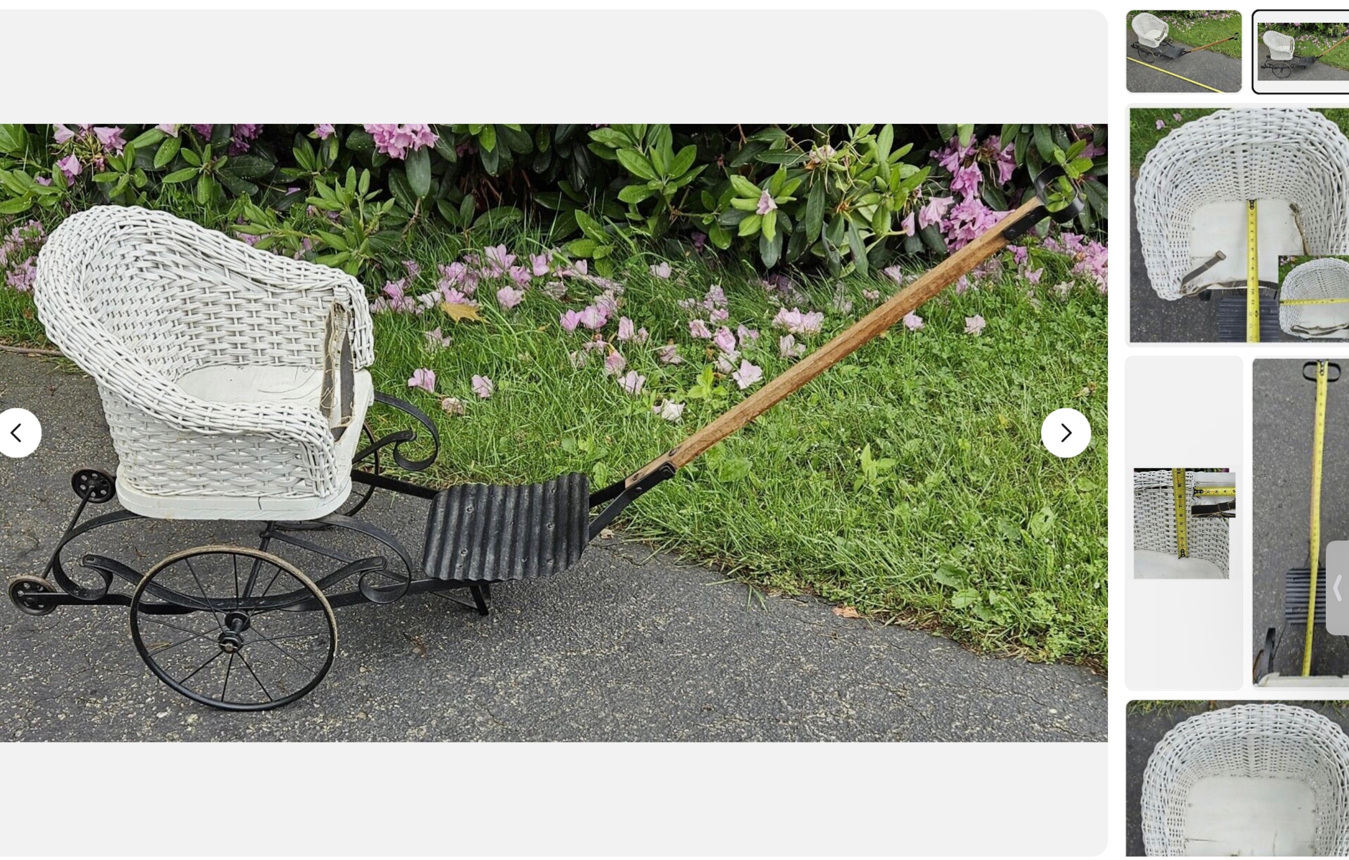 Antique Early 1910s Original Wicker Children’s Toddler Pull Cart Rickshaw Stroller Carriage