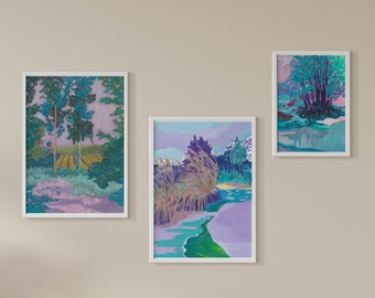 Gallery wall set of 3 fine art prints, Digital download, Landscape print set, Birthday gift, Wall decor printable art, handmade painting