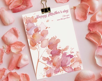 Mother's day card for wife, Handmade watercolor card, Blush pink watercolor floral card, Digital download, Greeting card handmade,Blank card