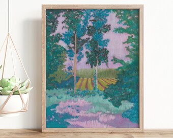 Green pink landscape handmade painting, Digital download, Wall art printable, Colorful wall art, Gallery wall, Birthday gift, Home decor