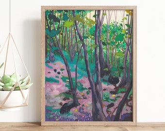 Colorful forest painting, Digital download, Handmade wall art printable, Botanical print, Landscape printable, Gallery wall, Birthday gift