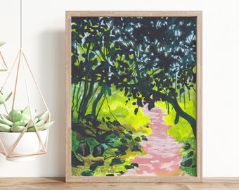 Shining forest landscape painting, Digital download, Gallery wall, Printable art, Wall art printable, Home decor, Handmade Birthday gift