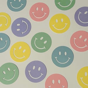 Pastel Happy Face Confetti | Smiley Face Confetti | Birthday Party Decorations | Groovy 60&#39;s 70&#39;s 80&#39;s 90&#39;s Party | Hippie Party