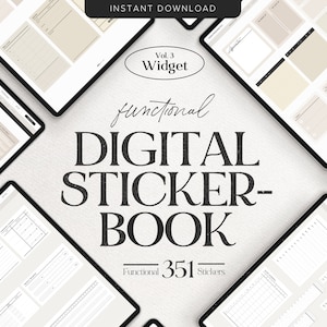 Digital Planner Widget Stickers – 351 Functional Pre-cropped PNGs, 3 Color Versions, GoodNotes + Notability Compatible