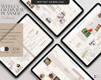 Undated Weekly Planner – 4 Linked Layouts in One, Use as Agenda, Journal, Checklist or Goal Tracker, GoodNotes + Notability Compatible