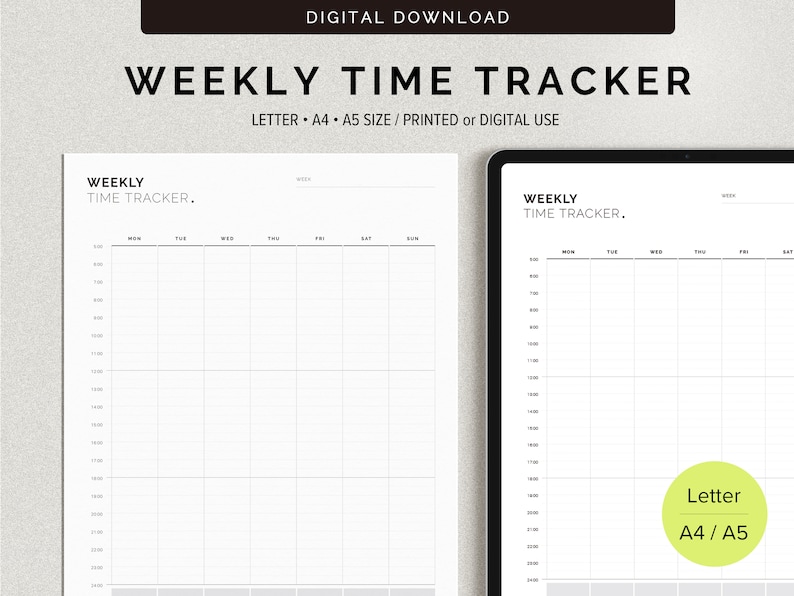 Weekly Time Tracker Printable Minimalist, Half Hour Time Tracking ...