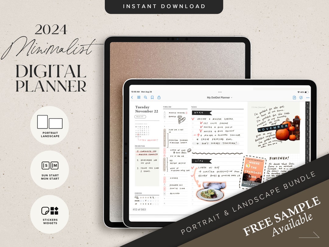 Minimalist Digital Planner, Free Widget, Goodnotes Planner, iPad ...